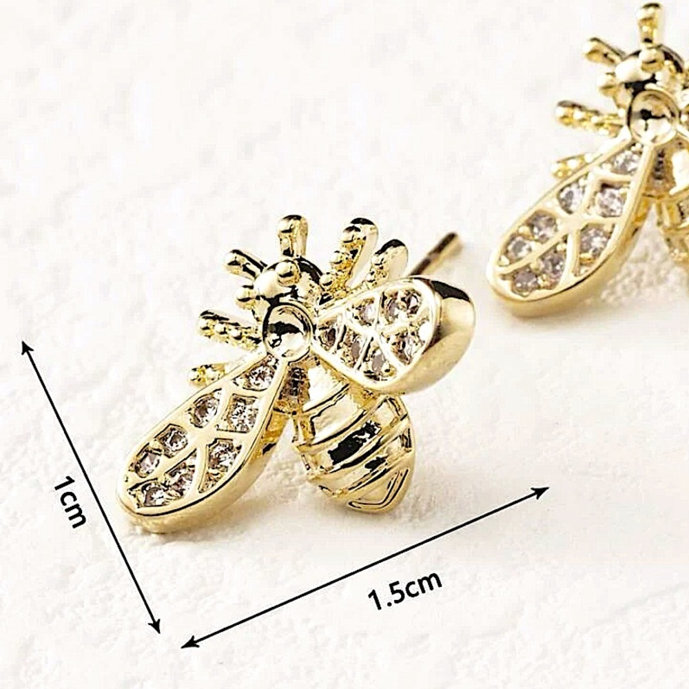 Bumble Bee Gold Plated Stud Zircon Earrings - Picture 4 of 6